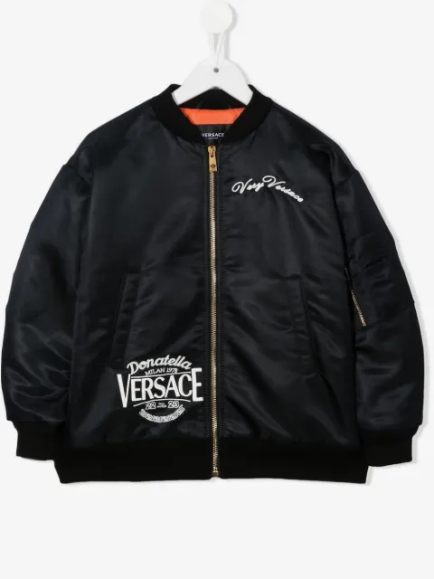 Versace Kids embroidered-logo zip-up bomber jacket