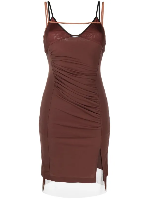 helmut lang draped mini dress Helmut Lang Draped front-slit Mini Dress | Brown