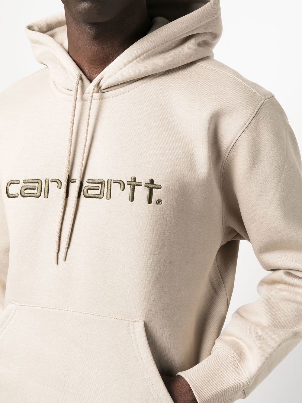 Shop Carhartt Embroidered-logo Long-sleeve Hoodie In Nude