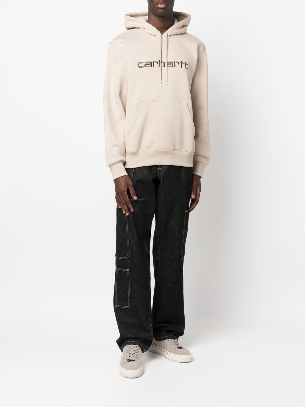 Shop Carhartt Embroidered-logo Long-sleeve Hoodie In Nude