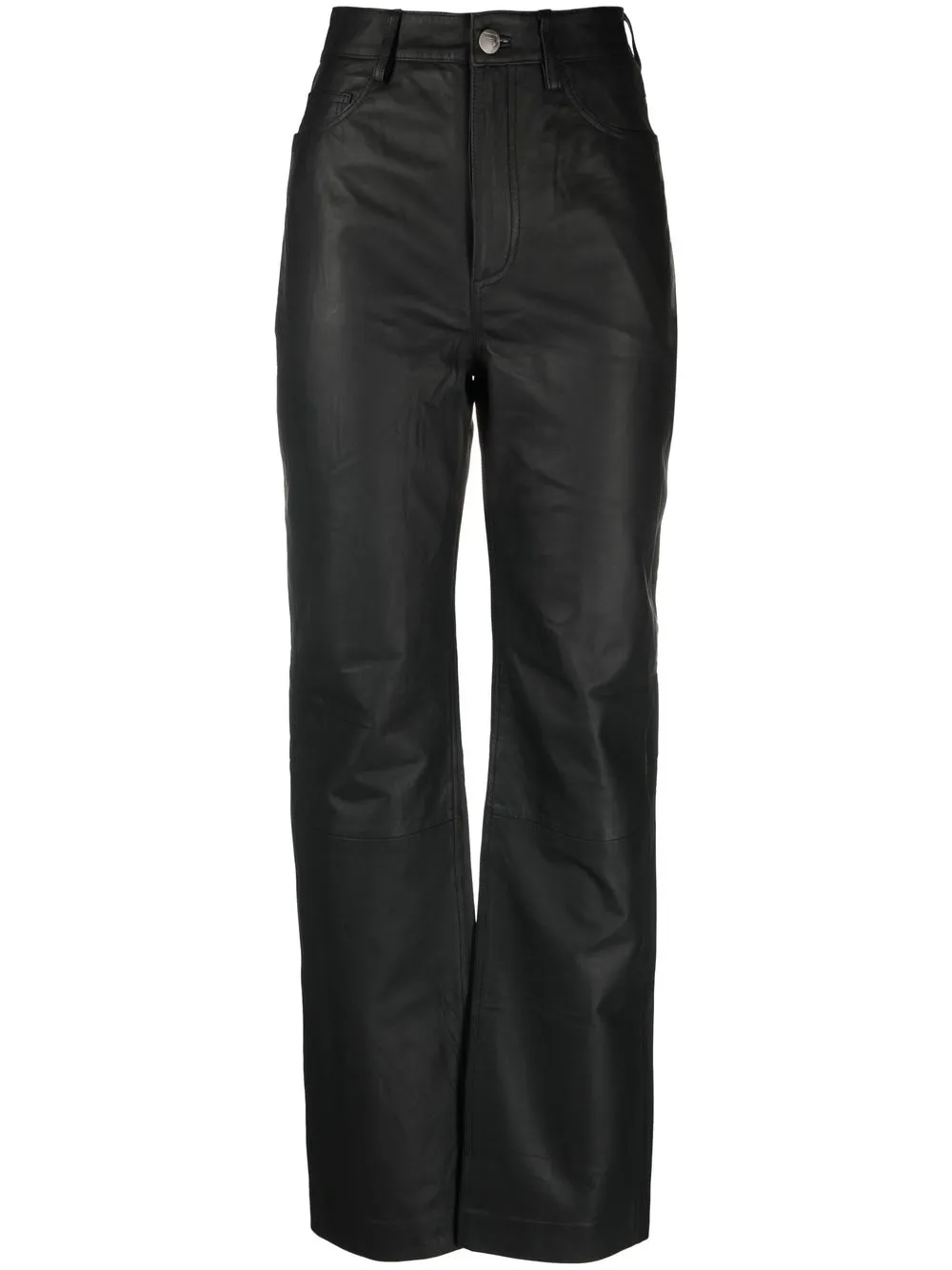 remain pantalon droit en peau d'agneau - noir