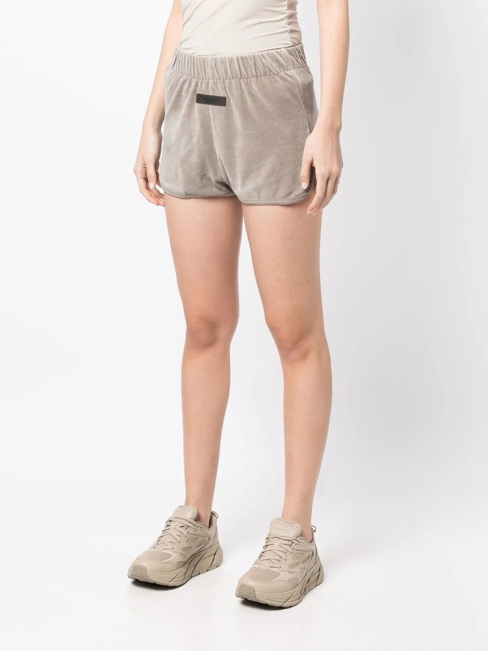  Fear Of God Essentials Logo-patch Velour Shorts - Grey 