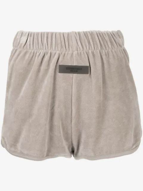 FEAR OF GOD ESSENTIALS logo-patch velour shorts