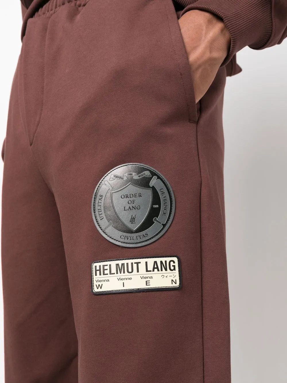 Helmut Lang Logo-patch Tapered Joggers In Braun