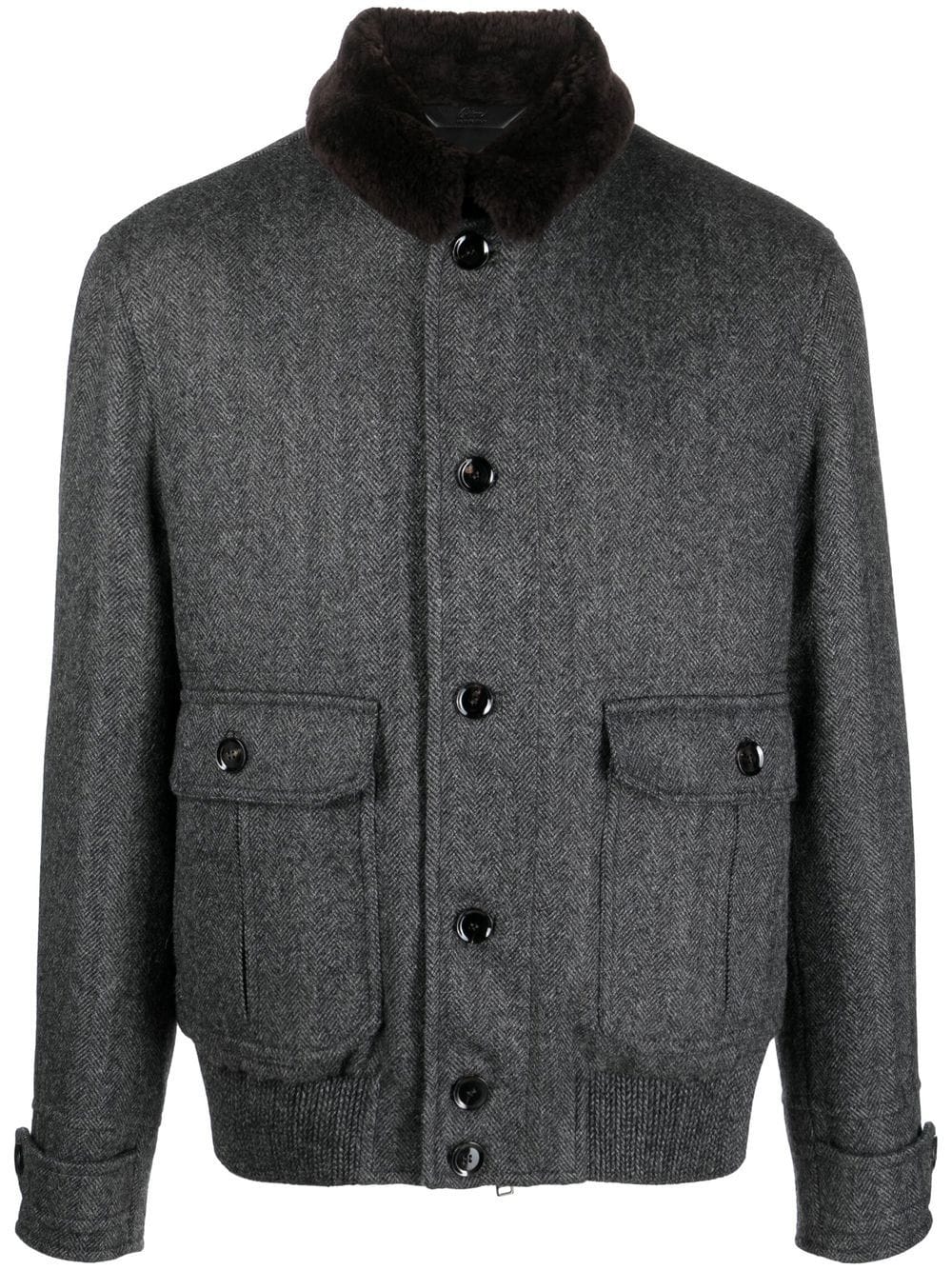 Brioni Fur-collar Tweed Jacket In Grey | ModeSens