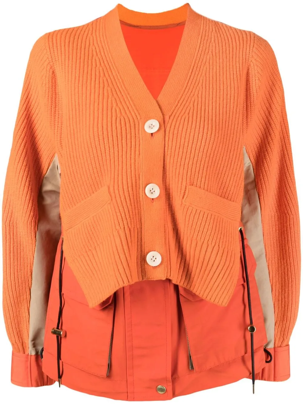 

sacai layered-detail wool cardi-coat - Orange