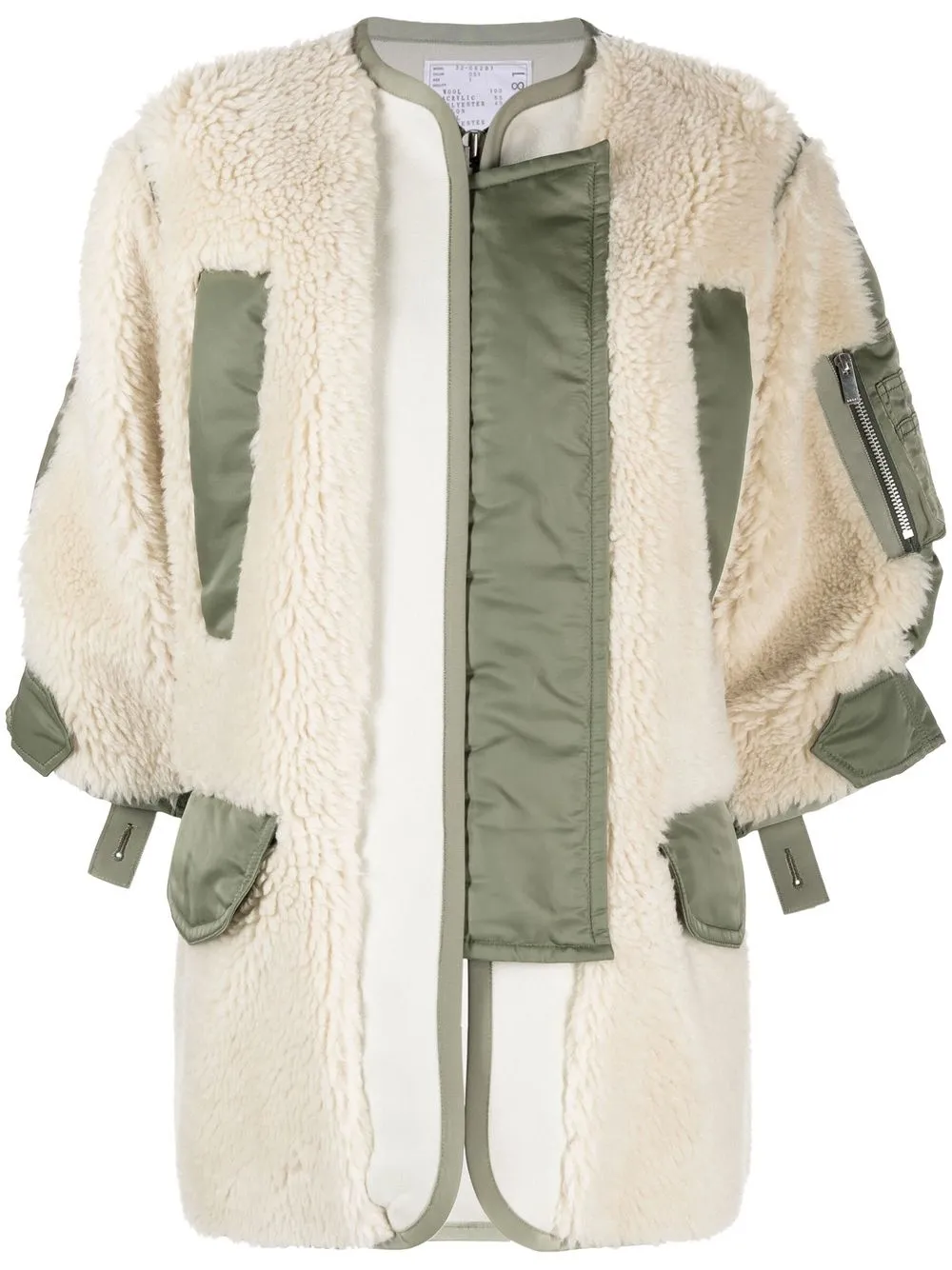 

sacai panelled shearling-trim coat - Neutrals