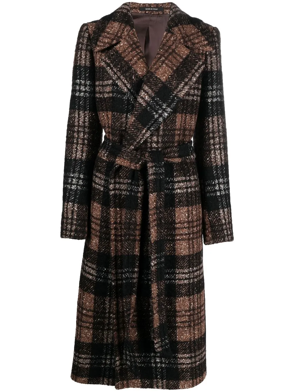 

Tagliatore check-pattern belted-waist coat - Brown