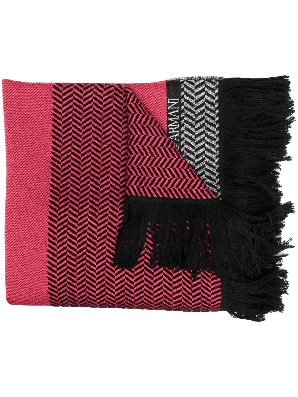 

Emporio Armani colour-block fringed wool scarf - Pink