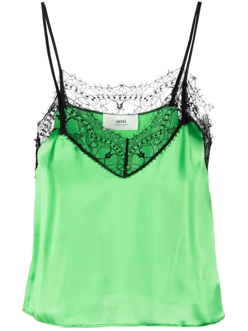 

AMI Paris lace-trim slip top - Green
