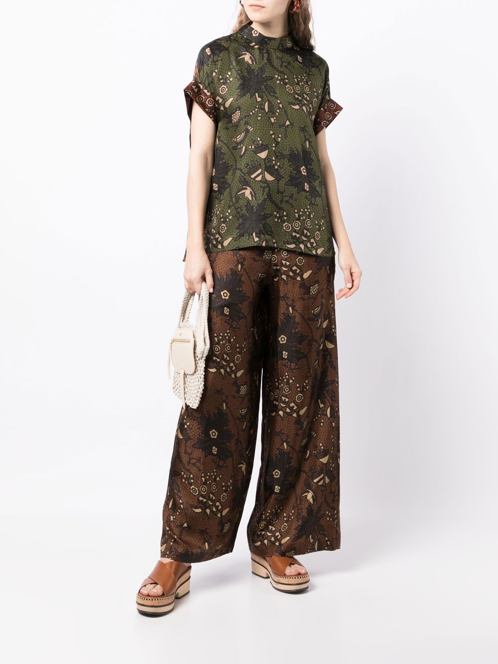 Shop Biyan Floral-print Silk Palazzo Pants In Brown