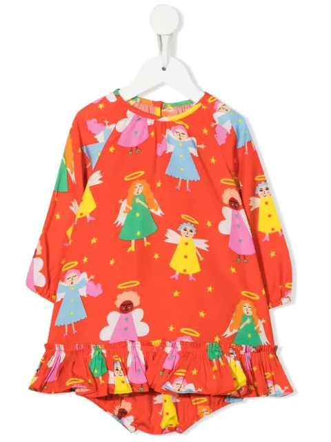 Stella McCartney Kids vestido con volantes y ángel estampado
