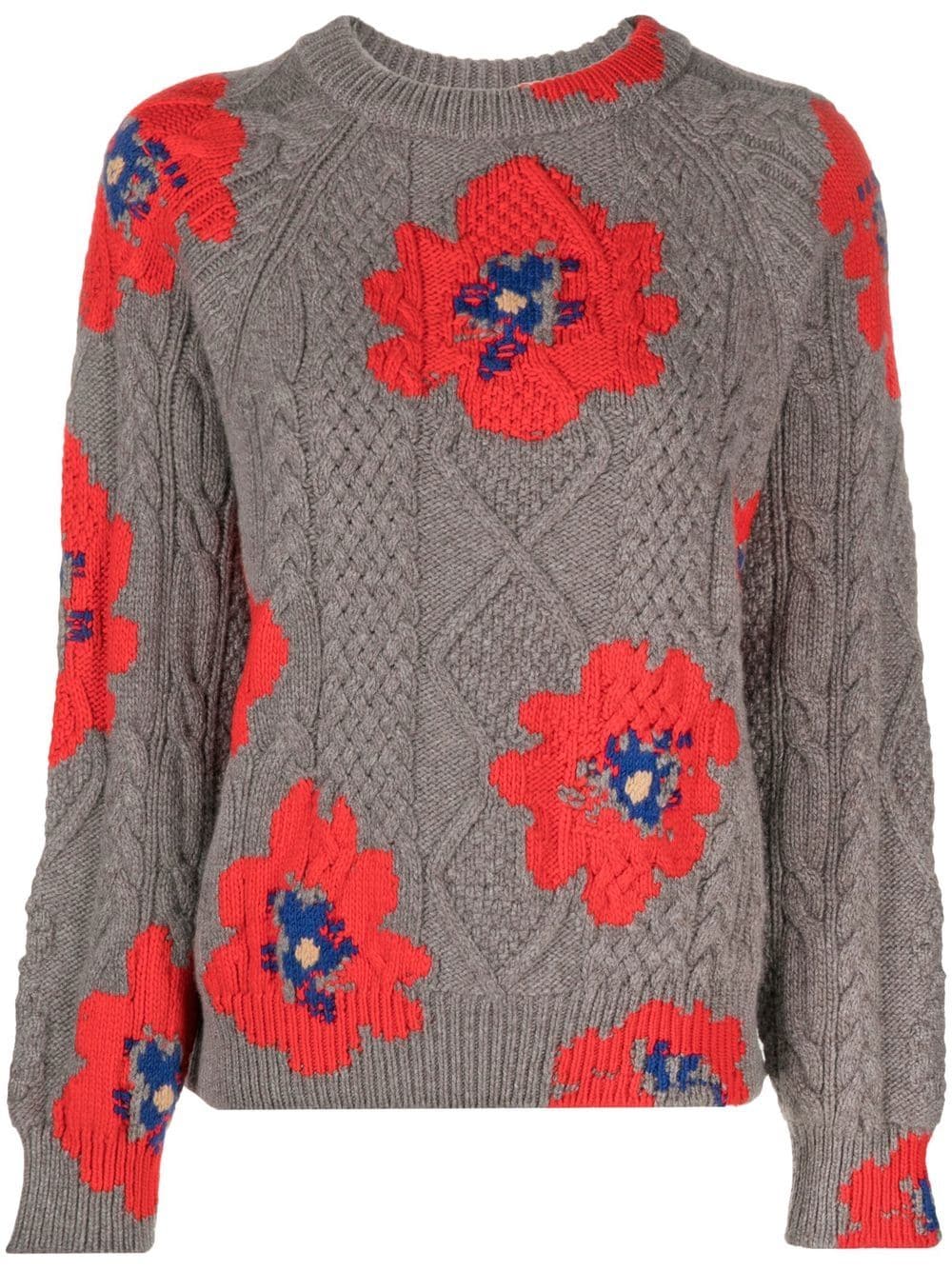 Barrie Intarsia Cable-knit Cashmere Sweater In Elk/ Poppy