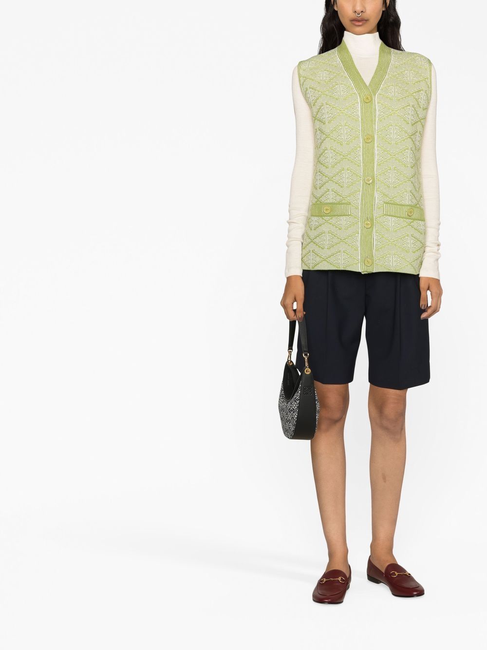 Shop Barrie Patterned Jacquard Knit Cardigan In Green