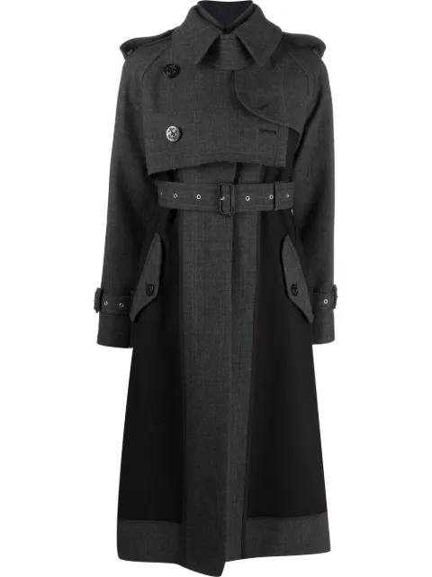 sacai panelled wool trench coat