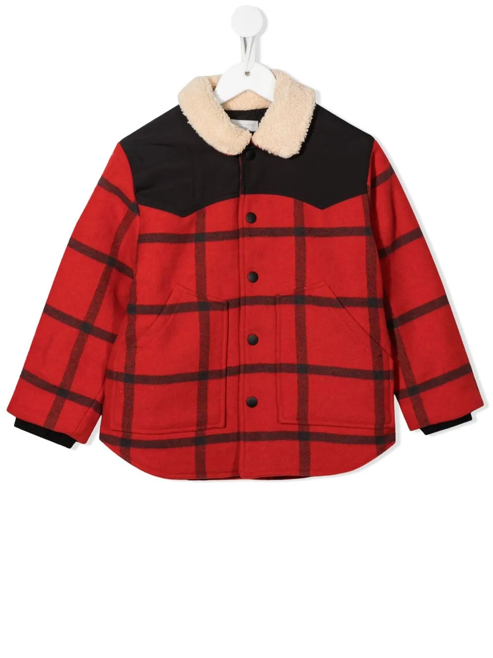 

Stella McCartney Kids sobrecamisa con cuadros estampados y cuello de lana - Negro