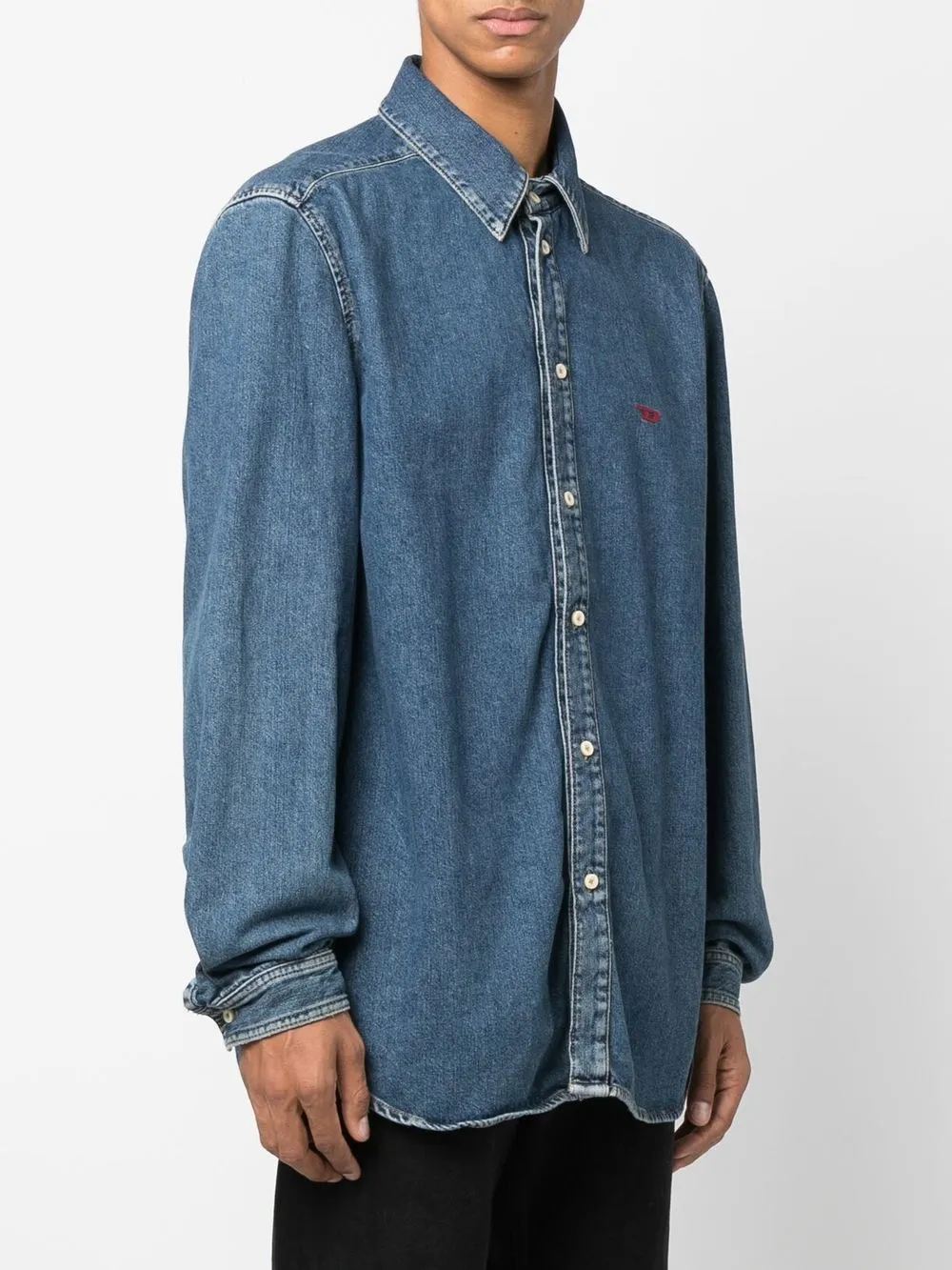  Diesel Logo-embroidered Denim Shirt - Blue 