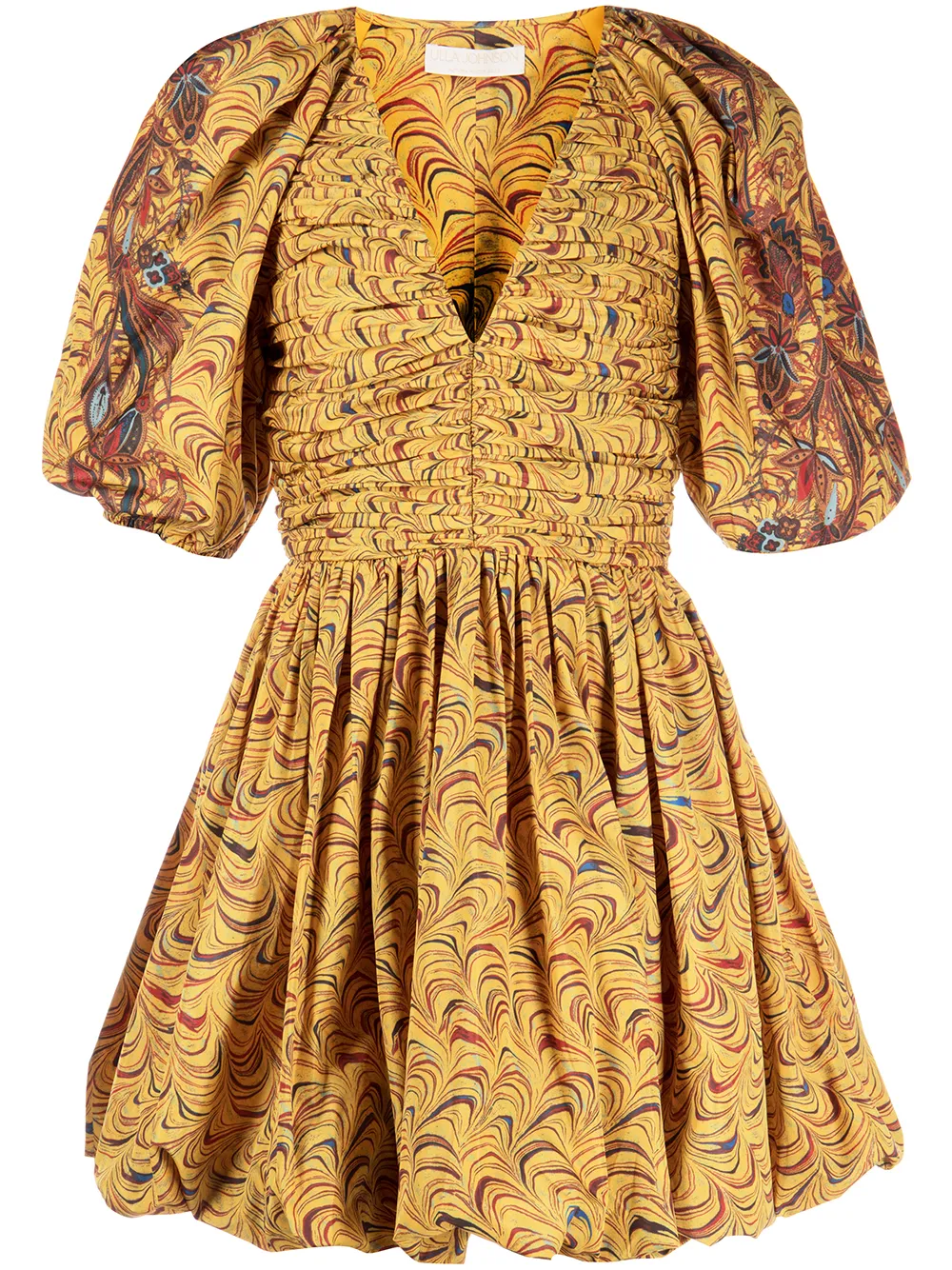 

Ulla Johnson marbled puff-sleeve ruched dress - Yellow