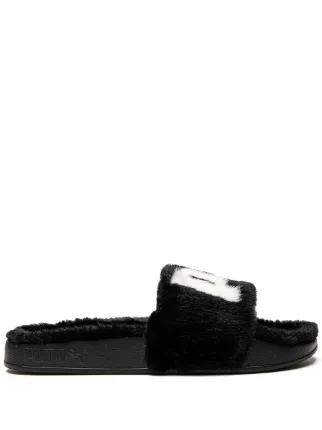 black puma furry slides