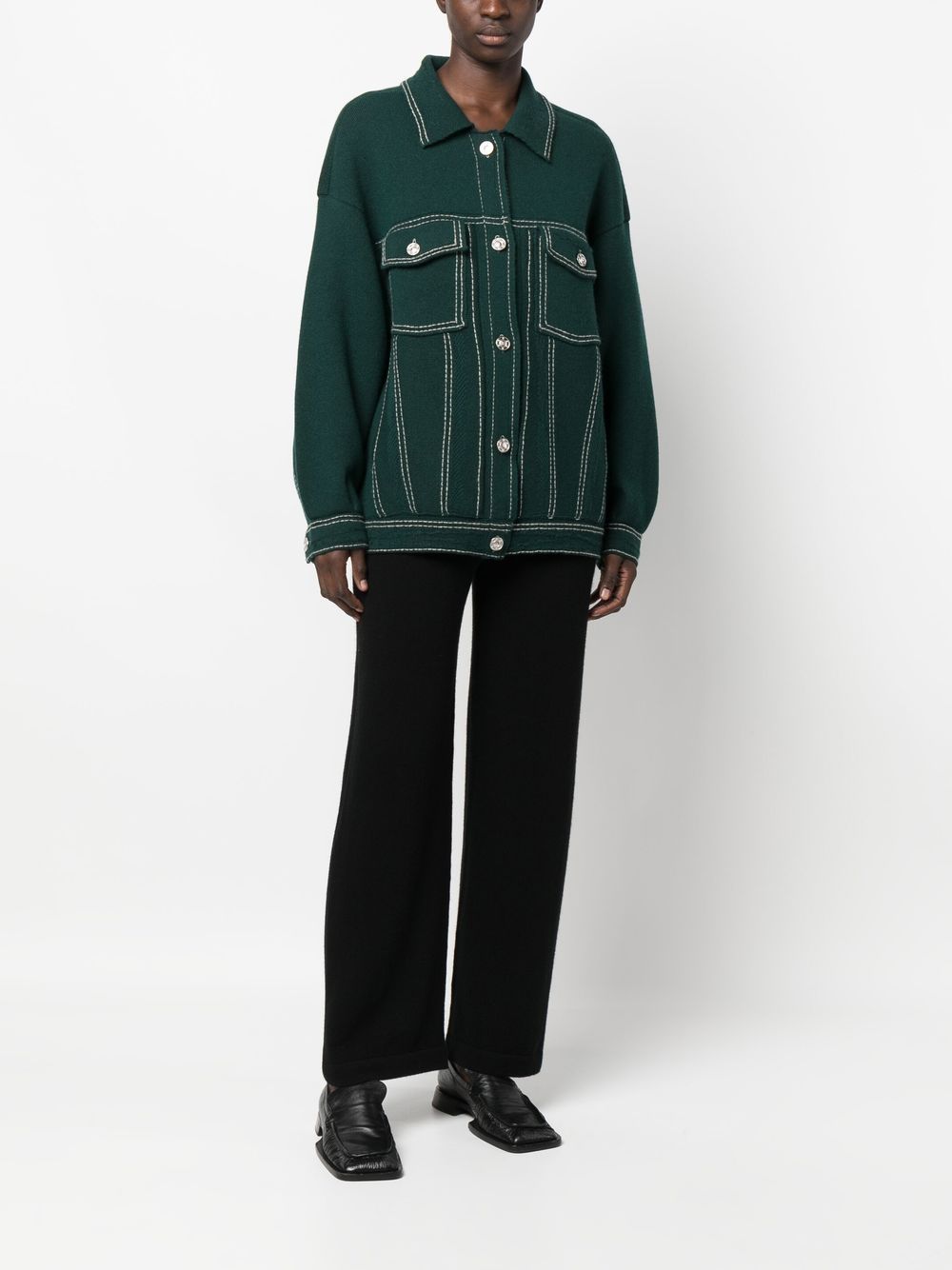 Shop Barrie Knitted Button-front Jacket In Green