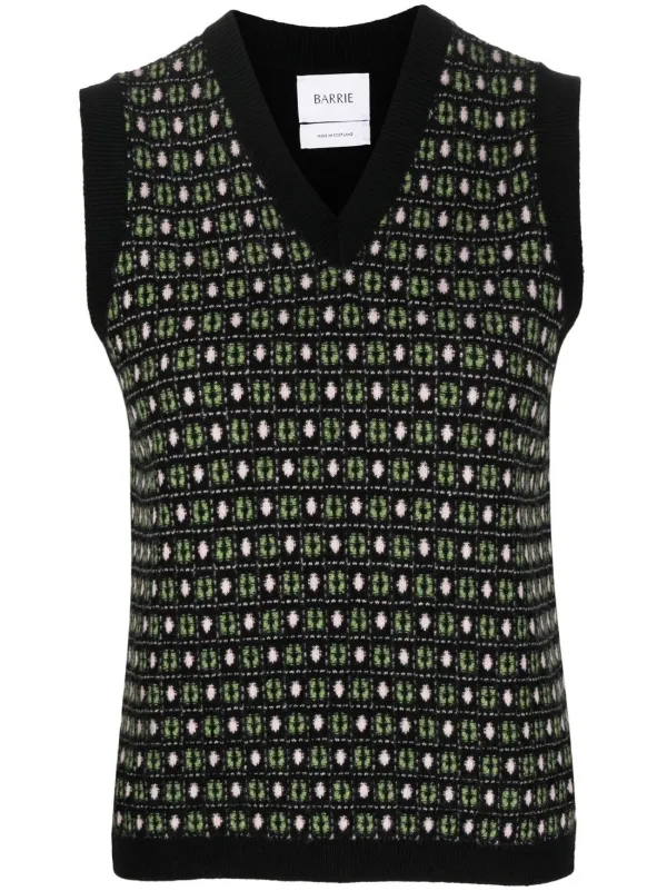 V-neck geometric-jacquard knit vest