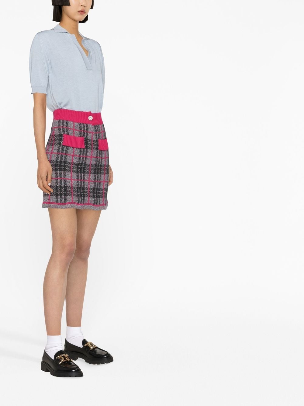 Shop Barrie Tartan-check Print Skirt In Grey