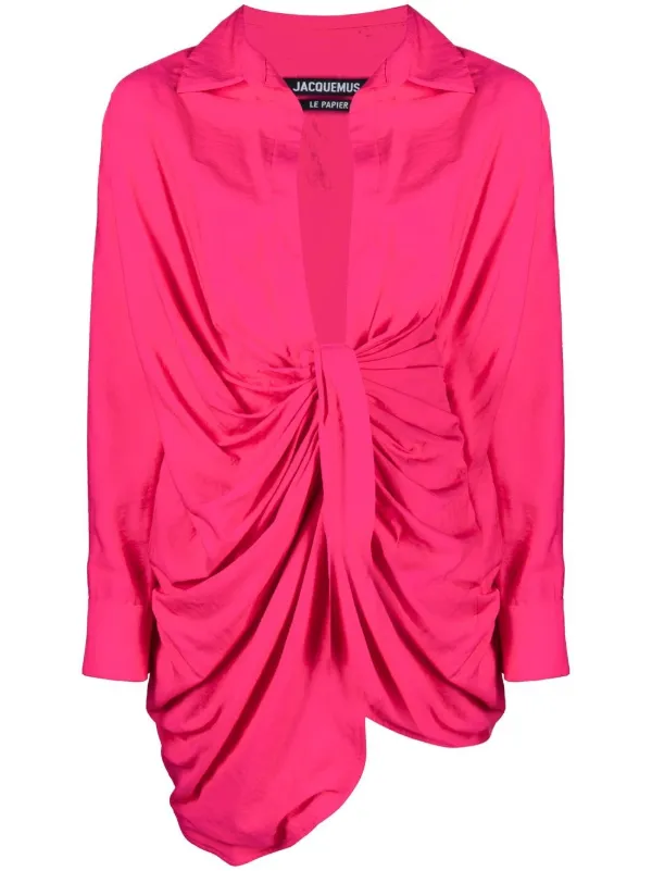 ★JACQUEMUS★ BIA ROBE DRAPED SHIRT ONE PIECE PINK 213DR0091 Jacquemus La Robe Bahia Shirt Dress | Pink | FARFETCH