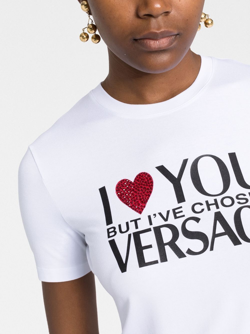 Shop Versace Crystal-embellished Slogan T-shirt In White
