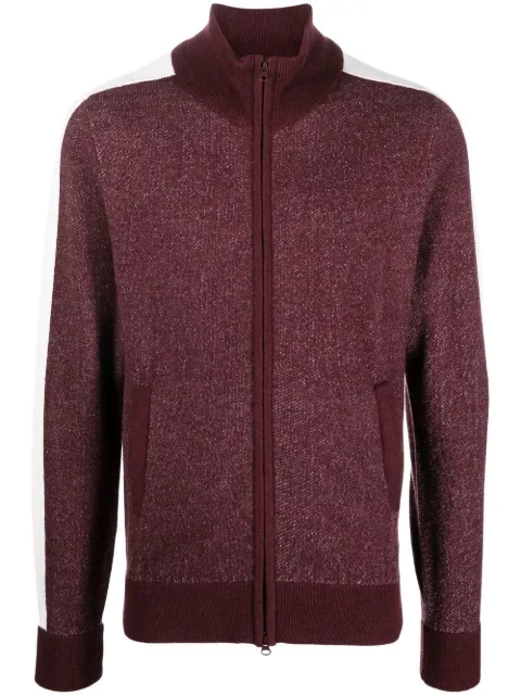 side-stripe wool zip-up cardigan