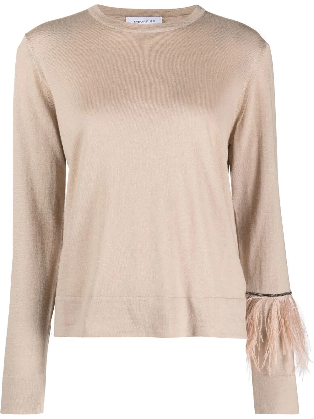 

Fabiana Filippi feather-trim round-neck jumper - Neutrals