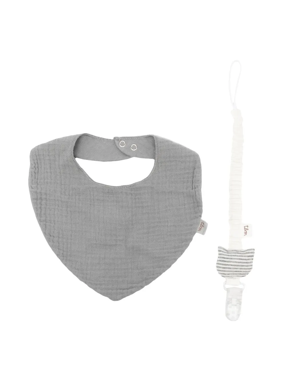 

TEDDY & MINOU bib & dummy strap set - Grey