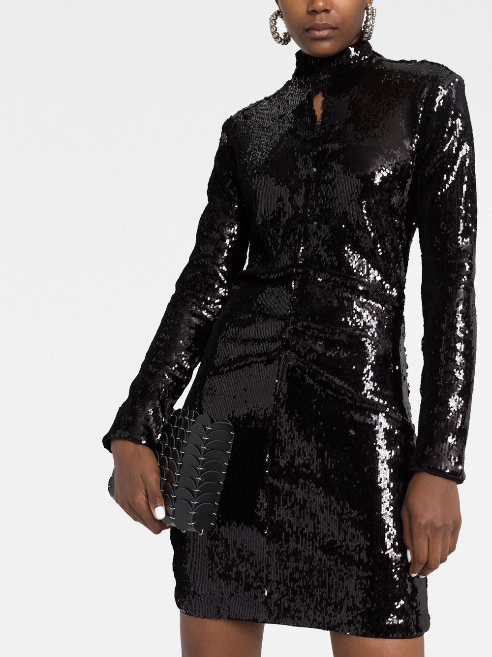 Shop Isabel Marant Long-sleeve Sequin-embellished Dress In 黑色