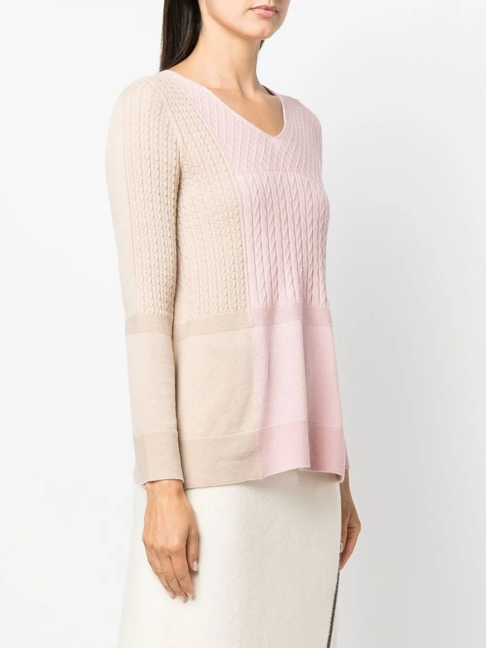 Shop D-exterior Colour-block Cable-knit Jumper In Rosa