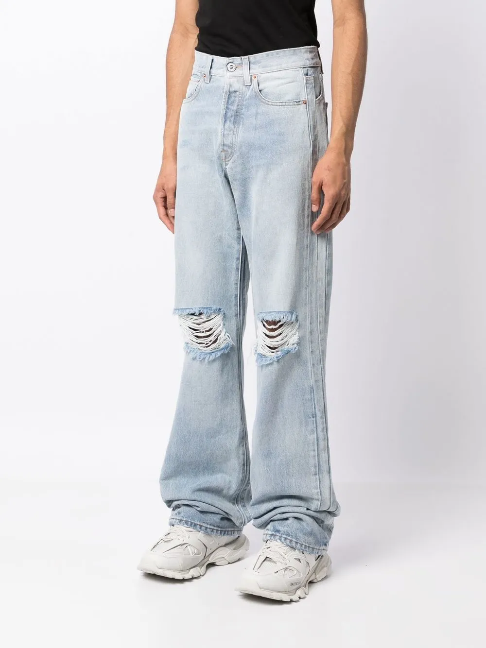 Vetements Rippedknee Wide Jeans In Blue ModeSens