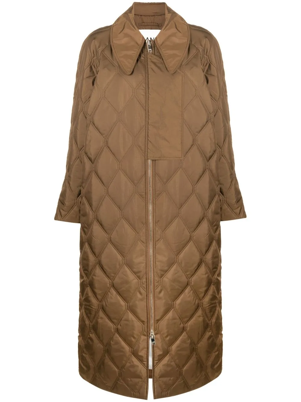 

GANNI diamond-quilted ripstop long coat - Green