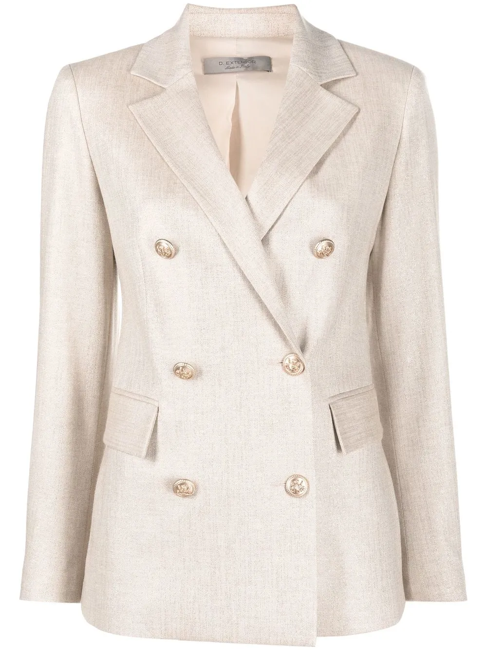 

D.Exterior tailored double-breasted blazer - Neutrals