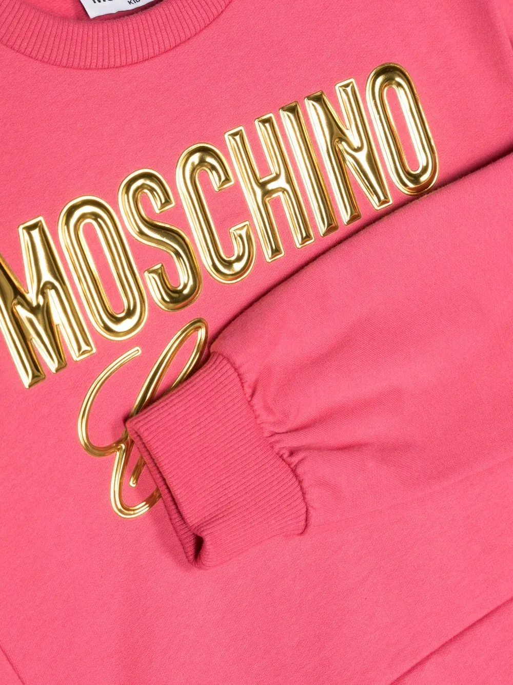 Moschino Debossed-logo Crewneck Sweatshirt In Rosa