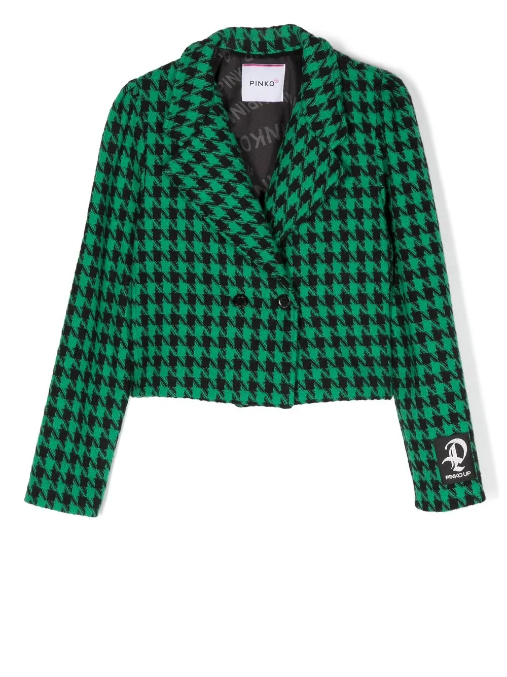 Pinko Teen Houndstooth Double-breasted Jacket In Green