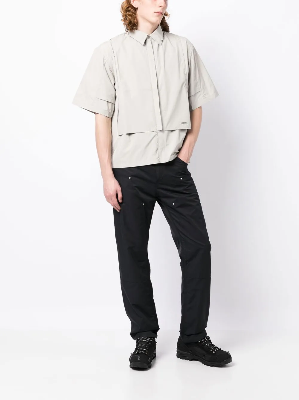 Shop C2h4 Intervein Layered Short-sleeved Shirt In 灰色