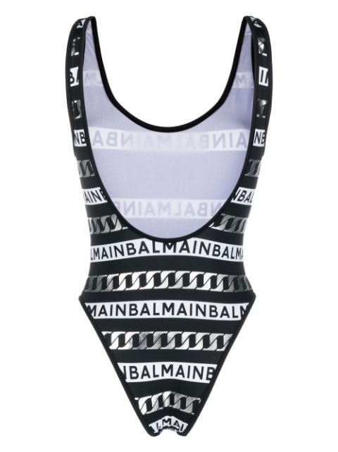 logo-print open back swimsuit