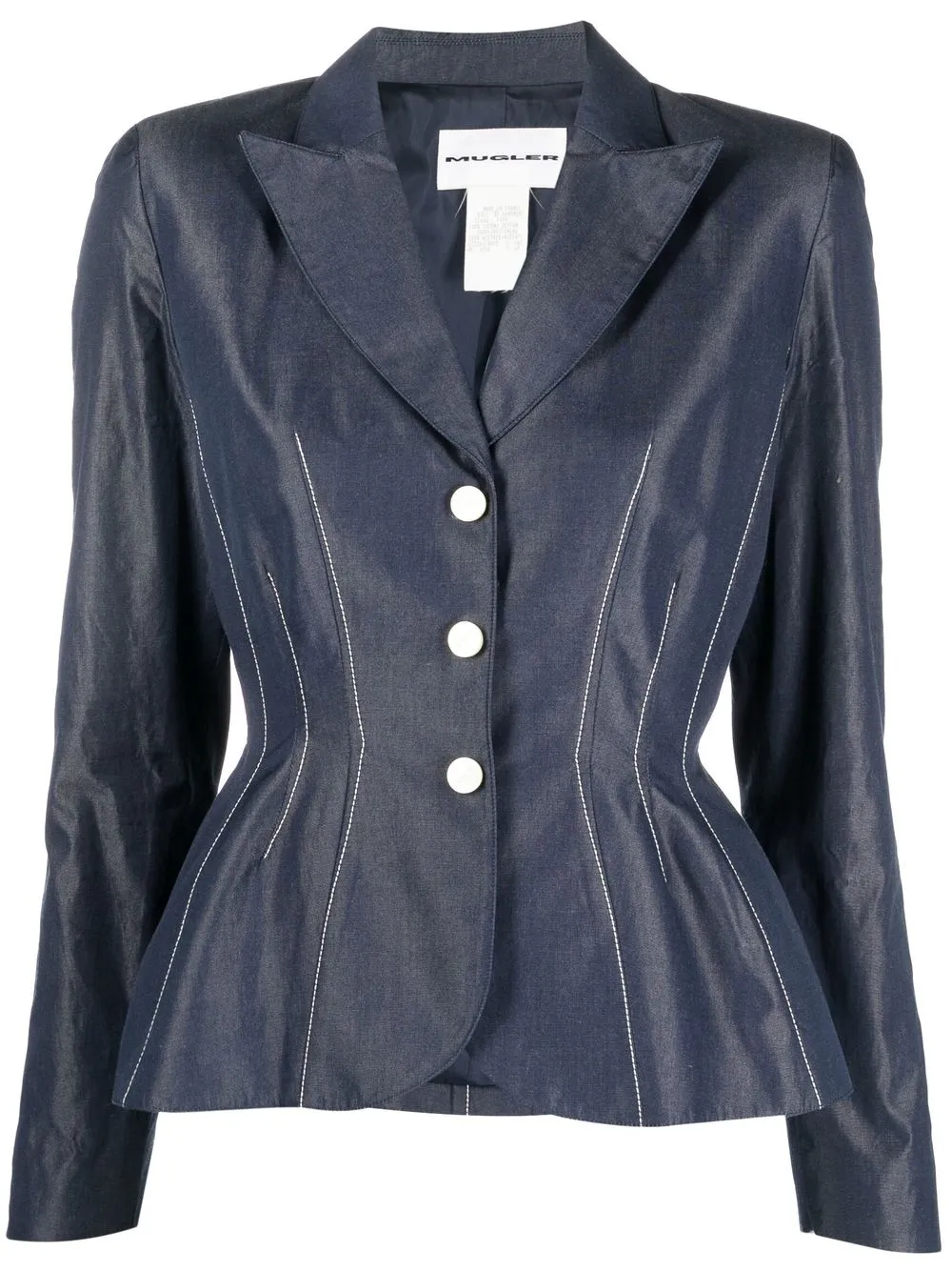 

Thierry Mugler Pre-Owned blazer ajustado con costuras en contraste - Azul