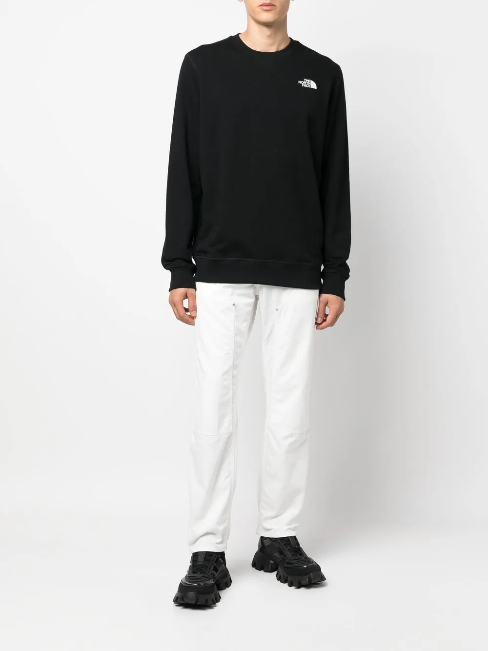 Shop The North Face Logo Print Crew-neck Sweatshirt In Black