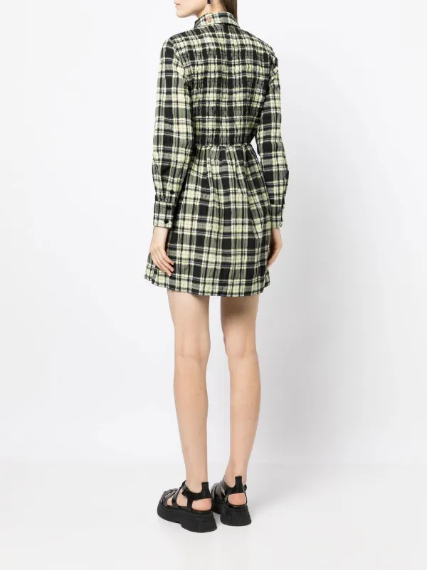 GANNI Seersucker Check Smock Shirt Dress Yellow FARFETCH CA