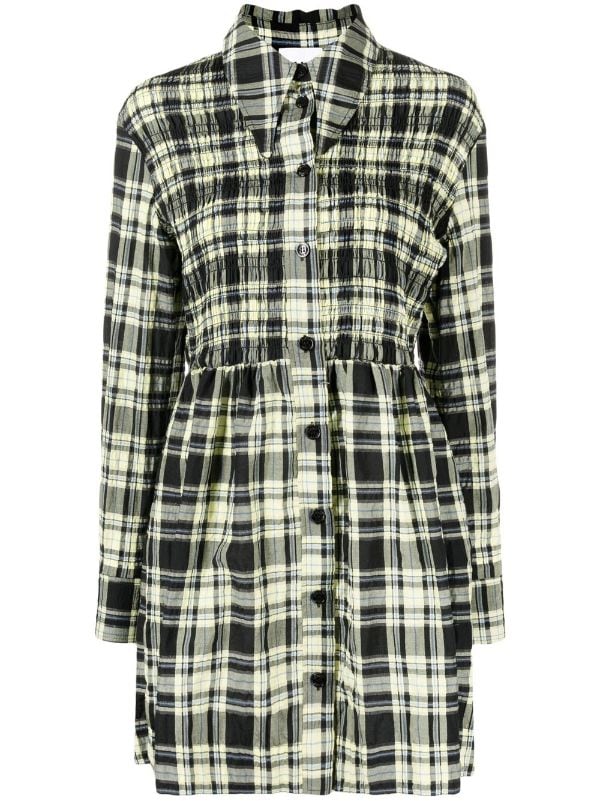 GANNI Seersucker Check Smock Shirt Dress - Farfetch