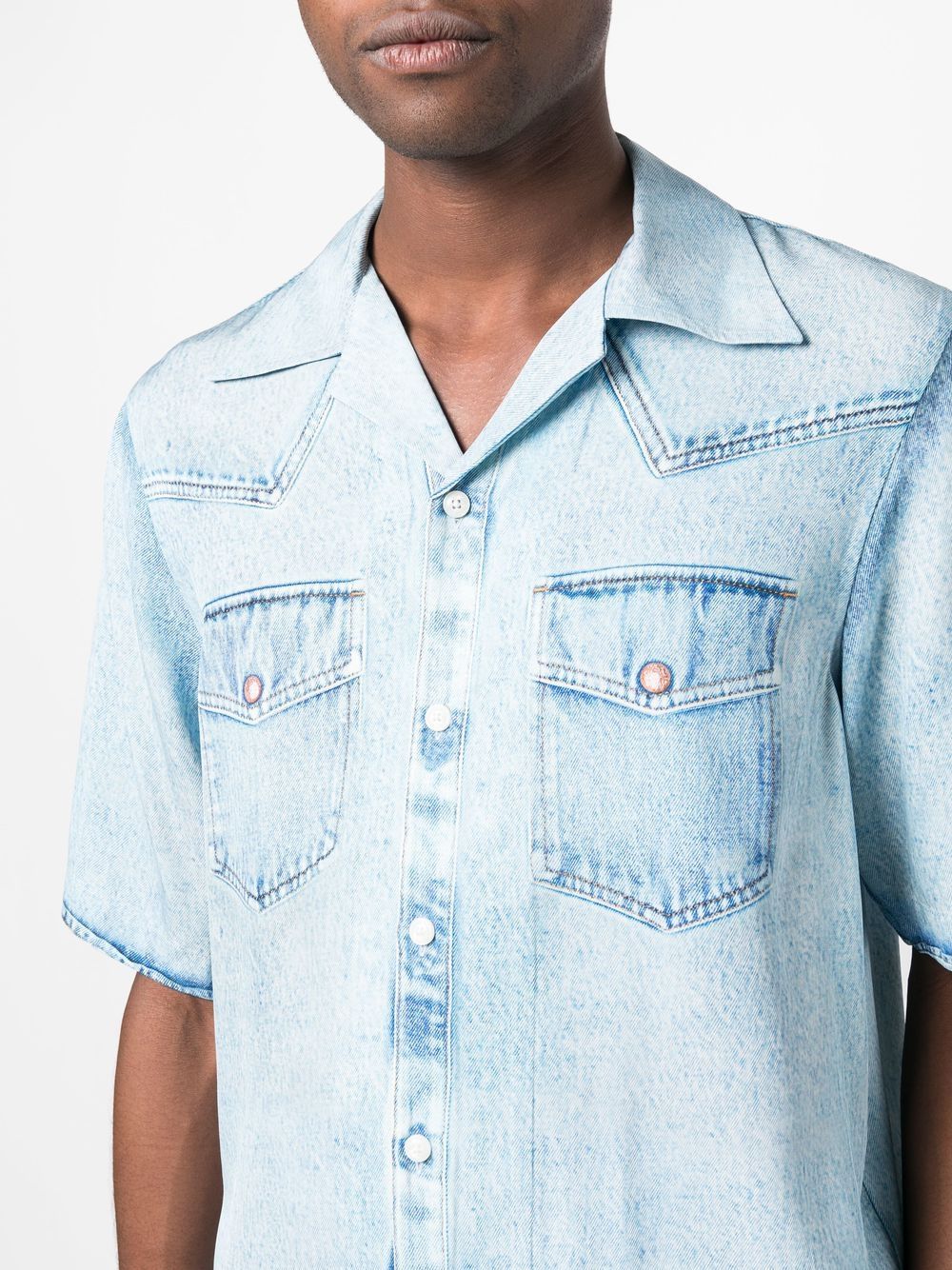 Shop Diesel Faux-pocket Faded Shortsleeved Shirt In Blau