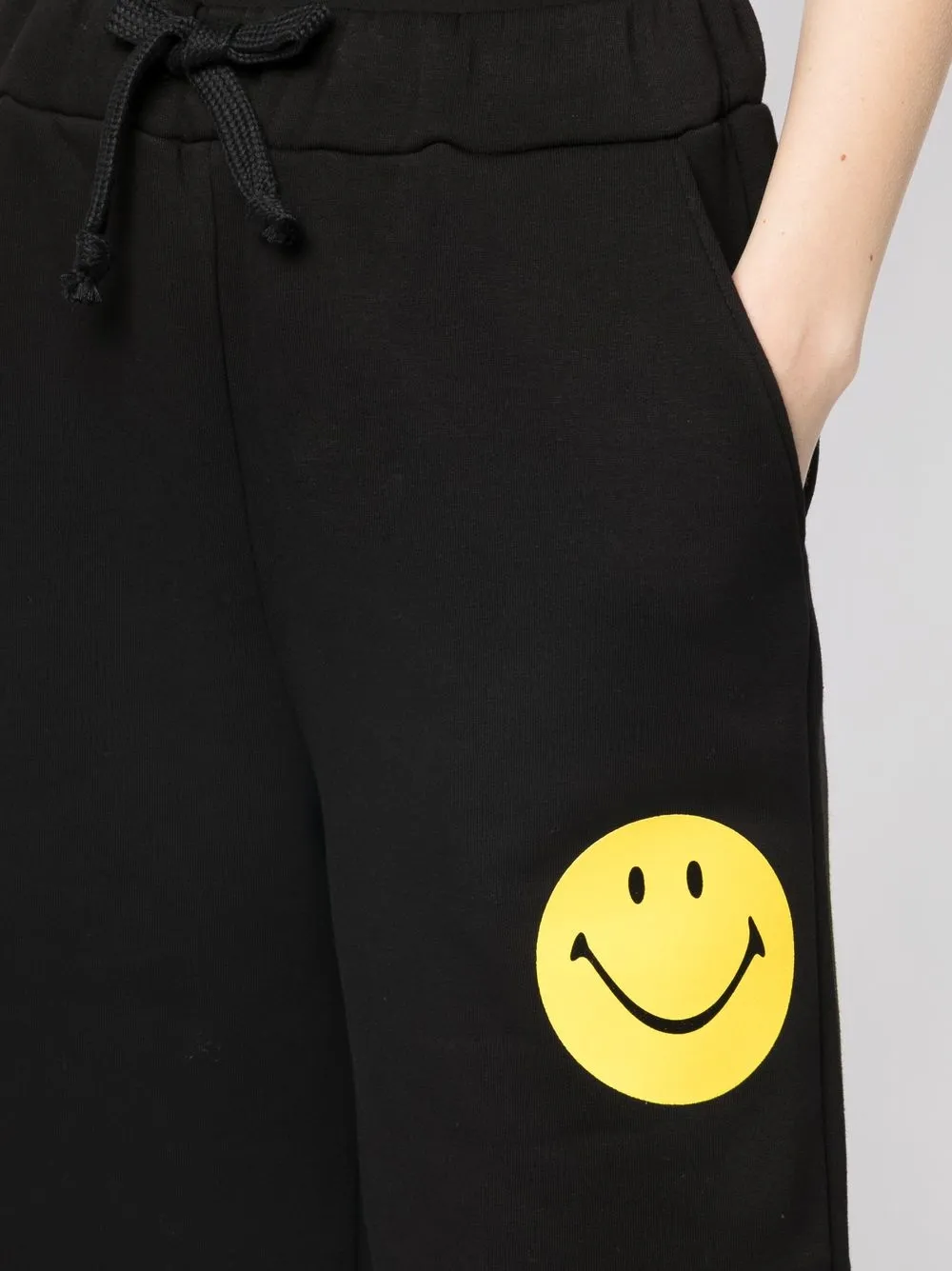 Joshua Sanders Smiley-print Cotton-blend Track Pants In Schwarz