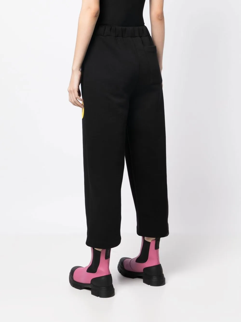 Joshua Sanders Smiley-print Cotton-blend Track Pants In Schwarz