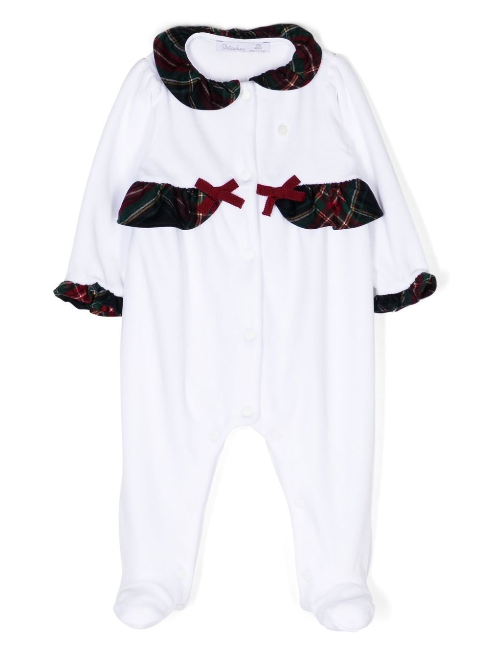 Patachou Babies' Check-panel Long-sleeved Bodie In White