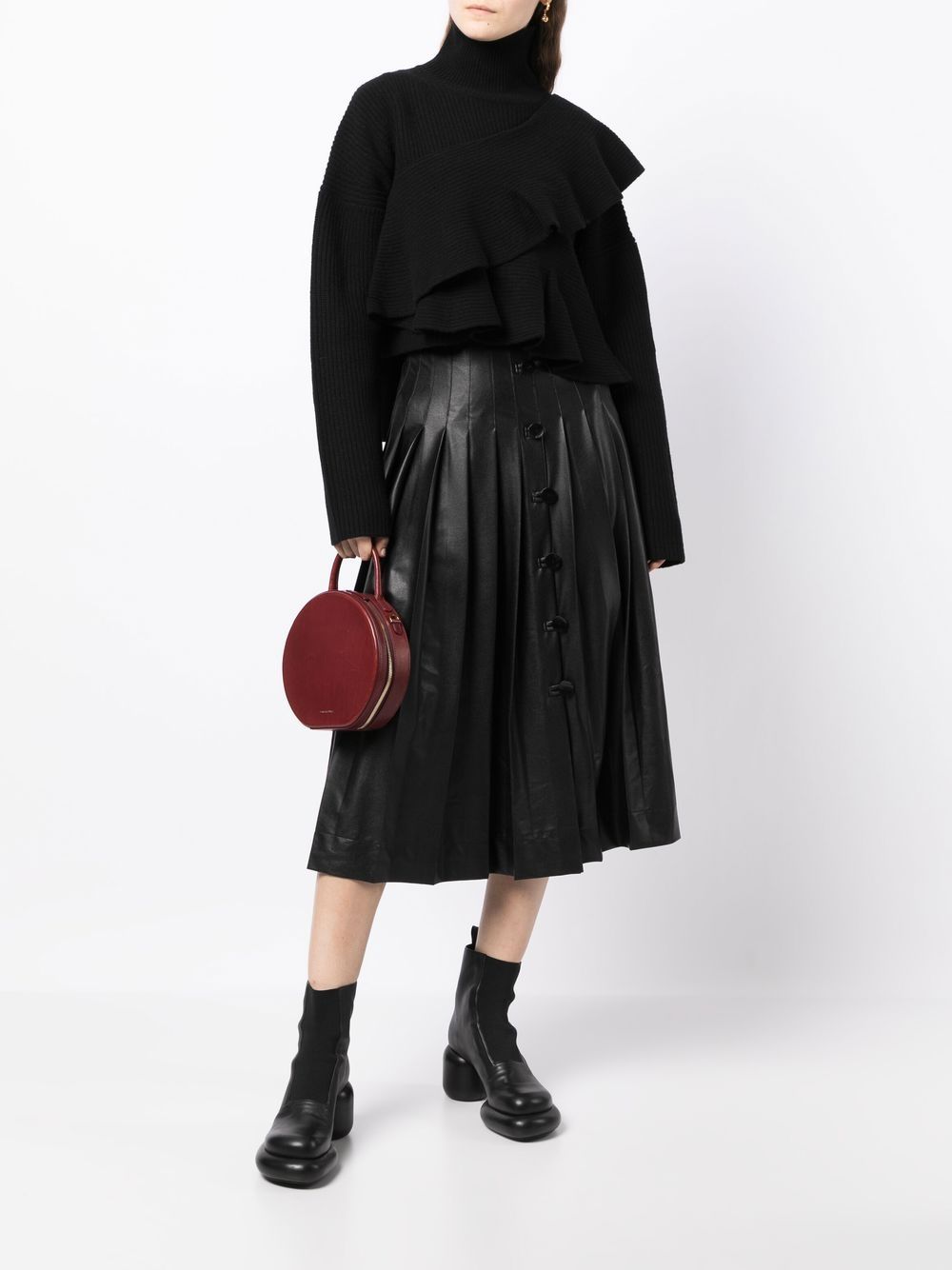 Shop Altuzarra Pleated Faux-leather Midi Skirt In Black