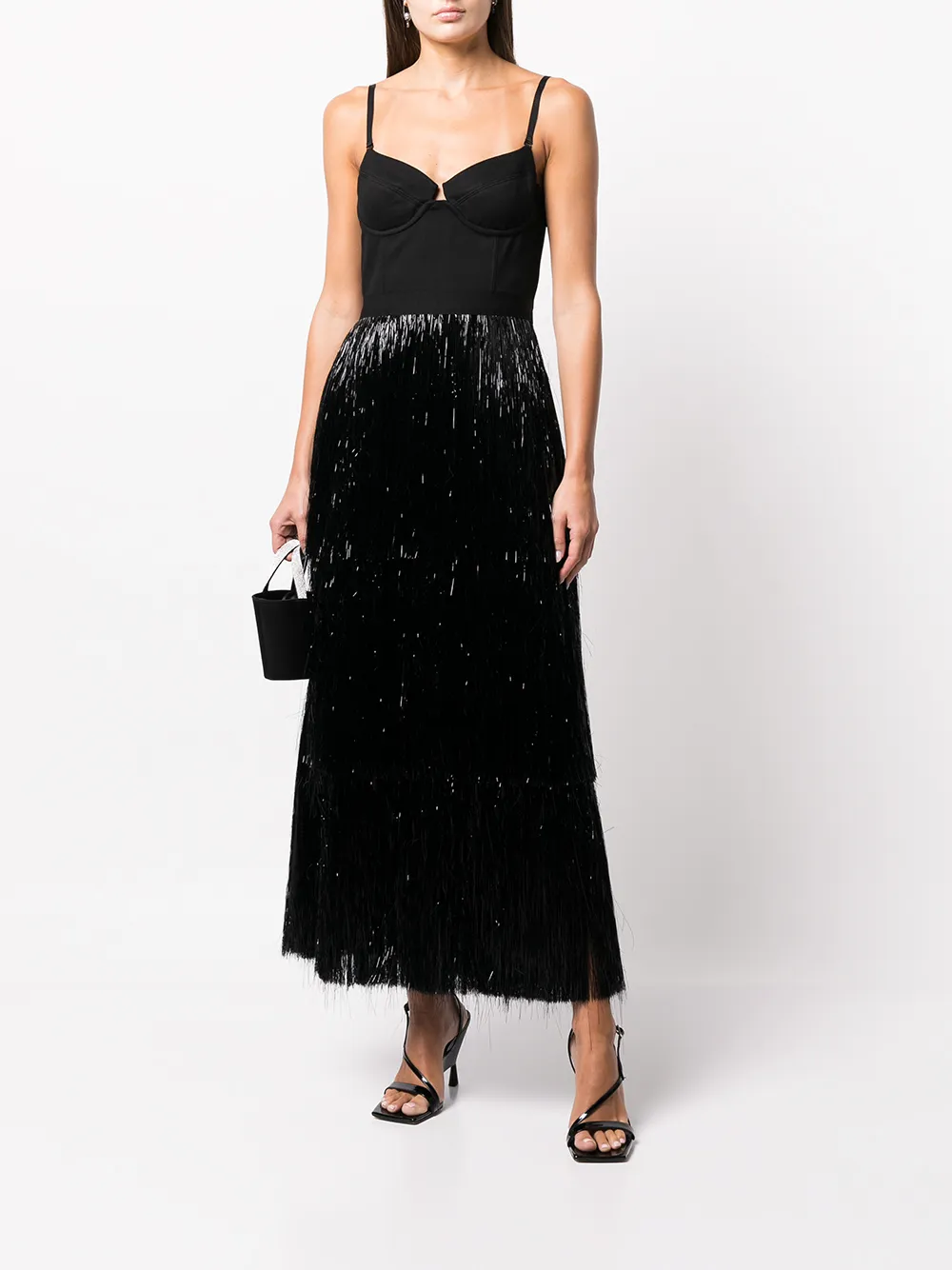 Simkhai TinselFringe Bustier Midi Dress Farfetch